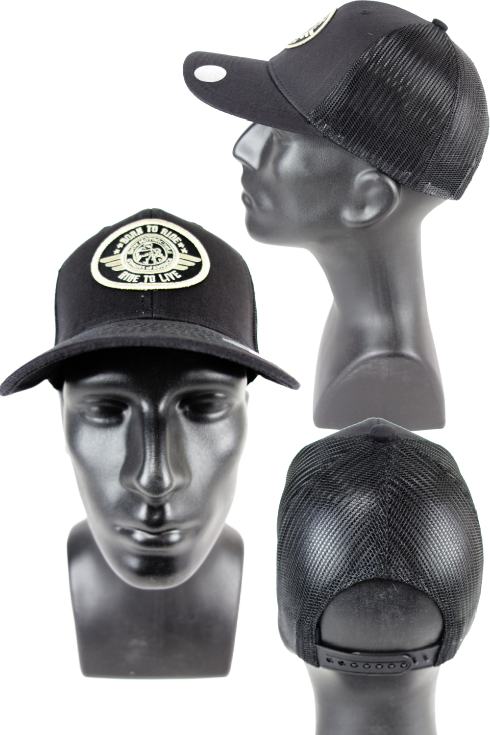 New! Born to Ride - Curved Bill - Black/Black Mesh Adjustable