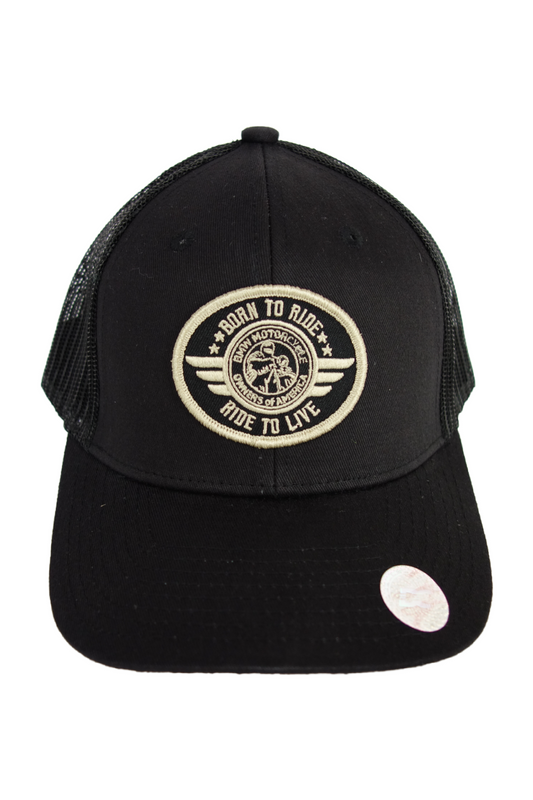 New! Born to Ride - Curved Bill - Black/Black Mesh Adjustable