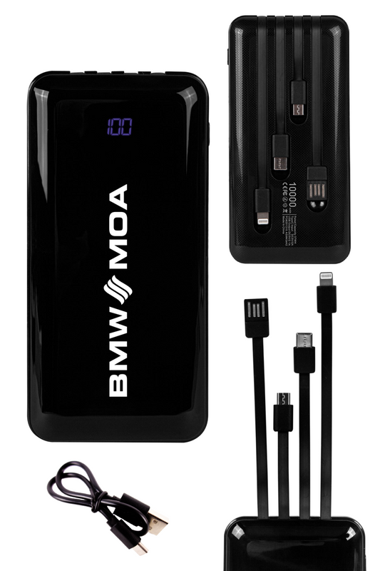 New! BMW MOA - 10000mAh Polymer Power Bank with Build-In Charging Cables - Black